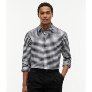 Saks Fifth Avenue Milano Borromeo Blue Brown Cotton Plaid Button Down Shirt L